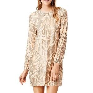 Badgley Mischka Sequin Maze Shift Dress Gold XS